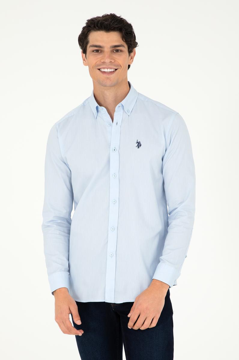 Erkek Açık Mavi Uzun Kollu Basic Gömlek