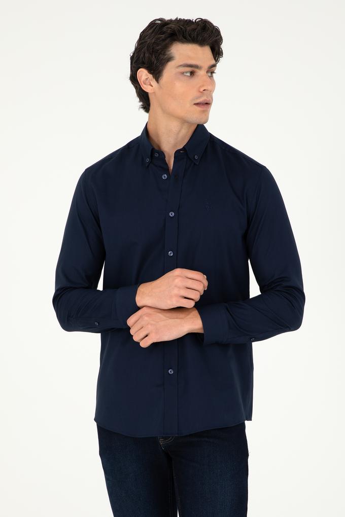 Erkek Lacivert Uzun Kollu Basic Gömlek
