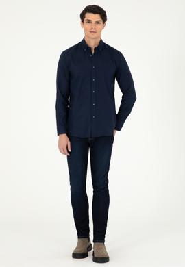 Erkek Lacivert Uzun Kollu Basic Gömlek - 50293949039