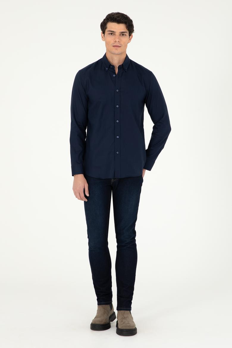 Erkek Lacivert Uzun Kollu Basic Gömlek - 50293949039