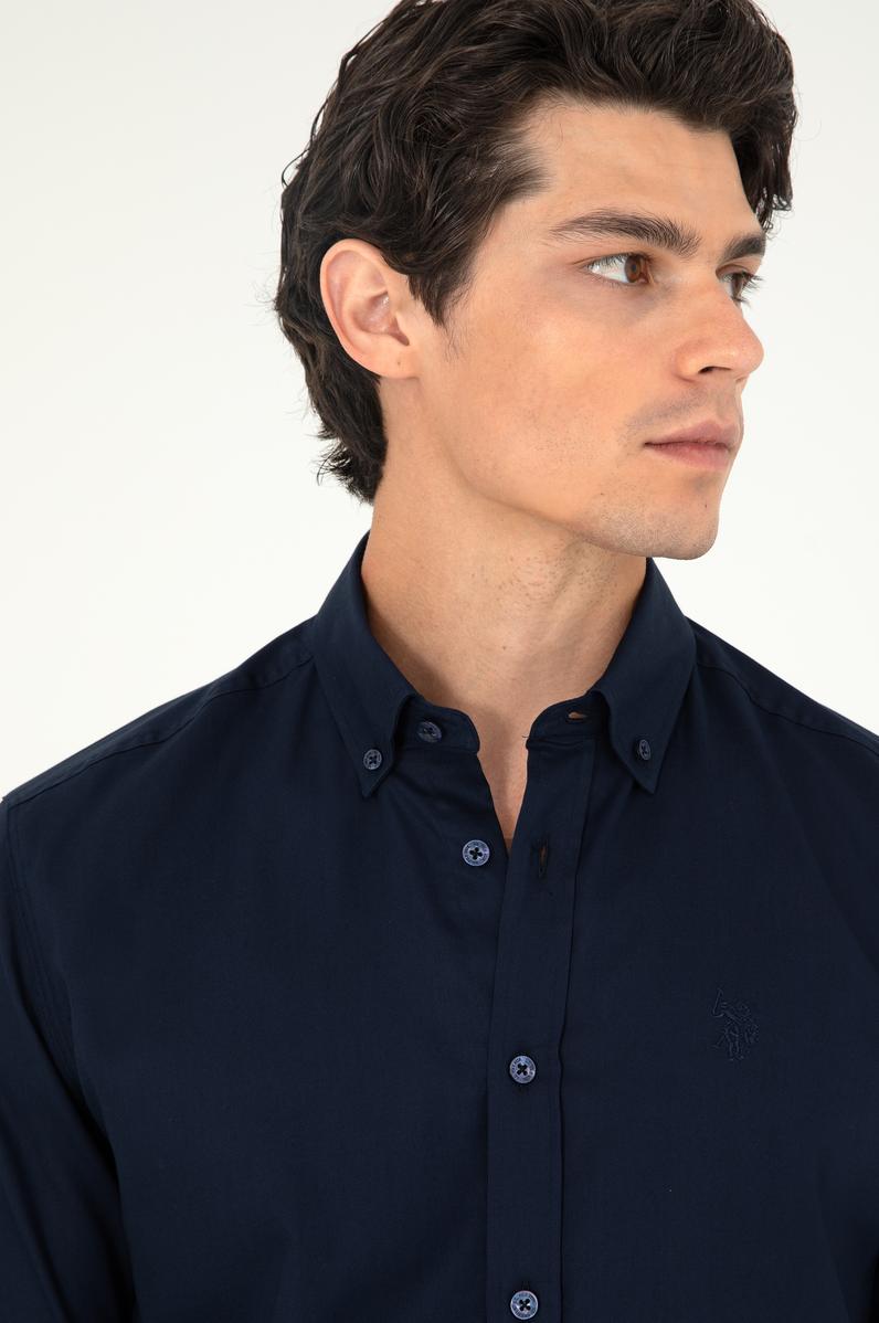 Erkek Lacivert Uzun Kollu Basic Gömlek