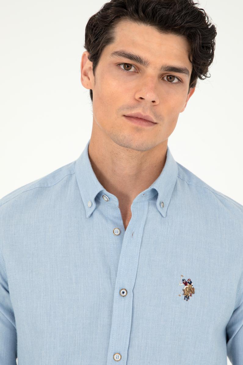 Erkek Açık Mavi Uzun Kollu Basic Gömlek