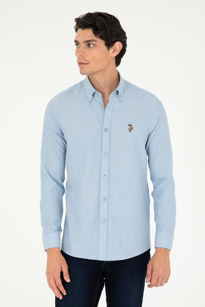 Erkek Açık Mavi Uzun Kollu Basic Gömlek