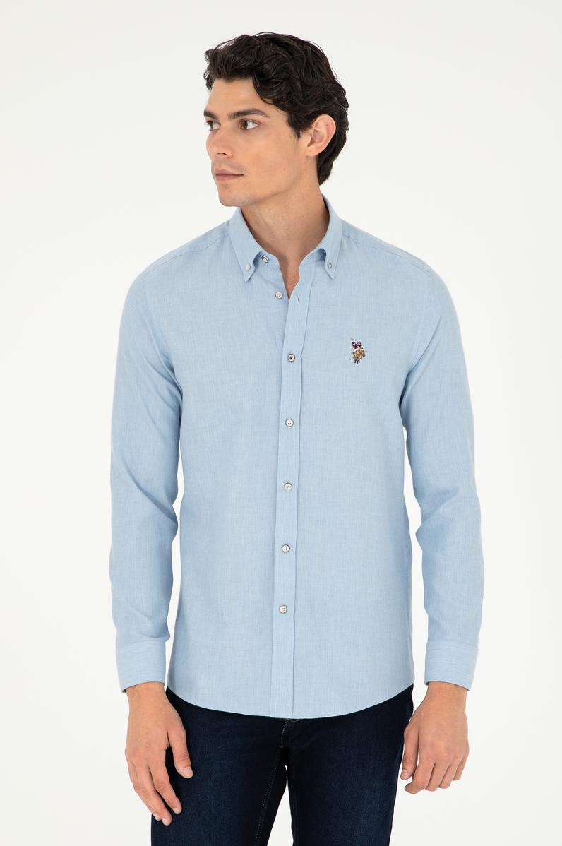 Erkek Açık Mavi Uzun Kollu Basic Gömlek