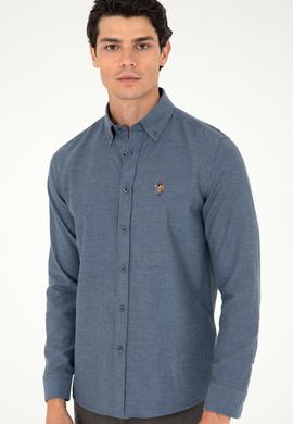 Erkek İndigo Uzun Kollu Basic Gömlek - 50293980064