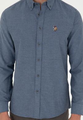 Erkek İndigo Uzun Kollu Basic Gömlek - 50293980064