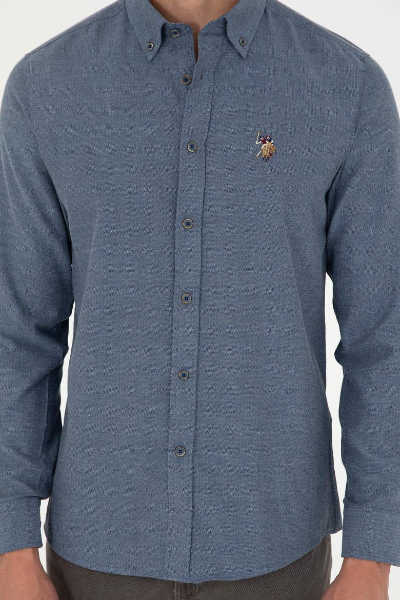 Erkek İndigo Uzun Kollu Basic Gömlek - 50293980064