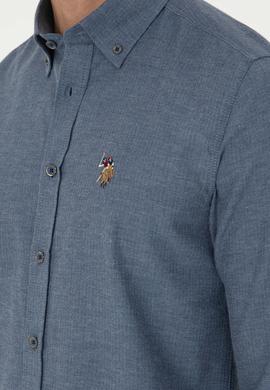 Erkek İndigo Uzun Kollu Basic Gömlek - 50293980064