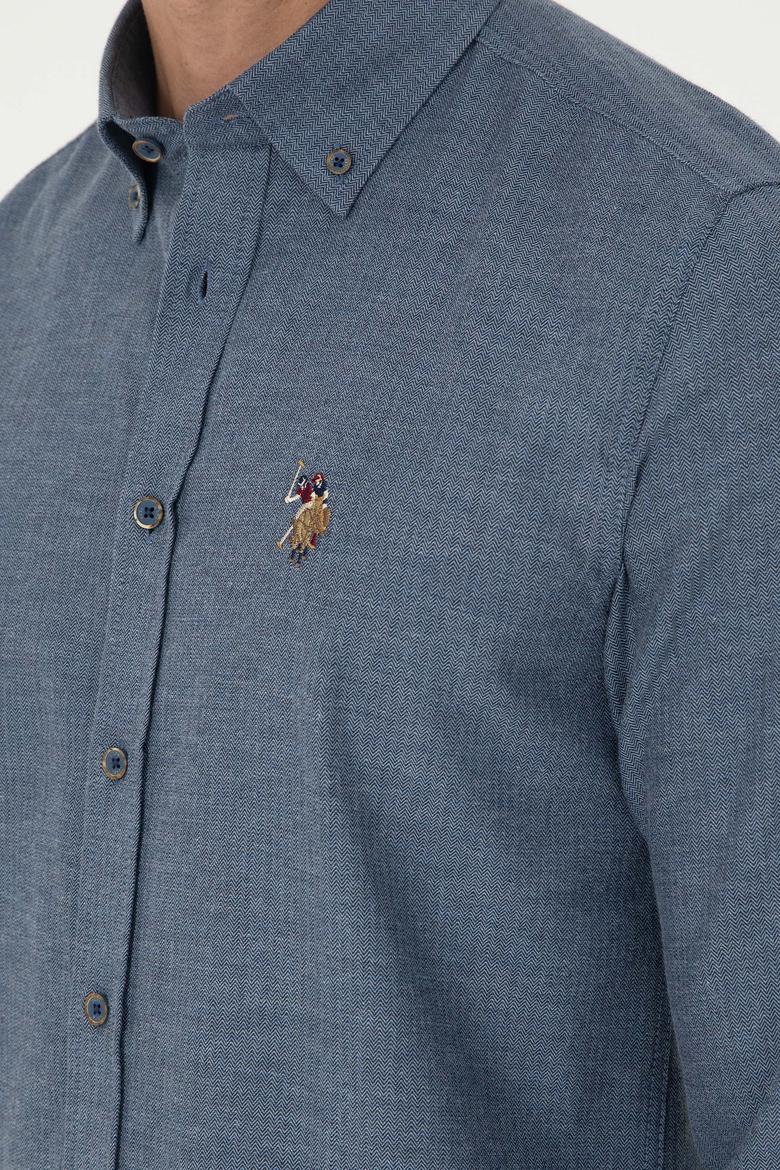 Erkek İndigo Uzun Kollu Basic Gömlek - 50293980064