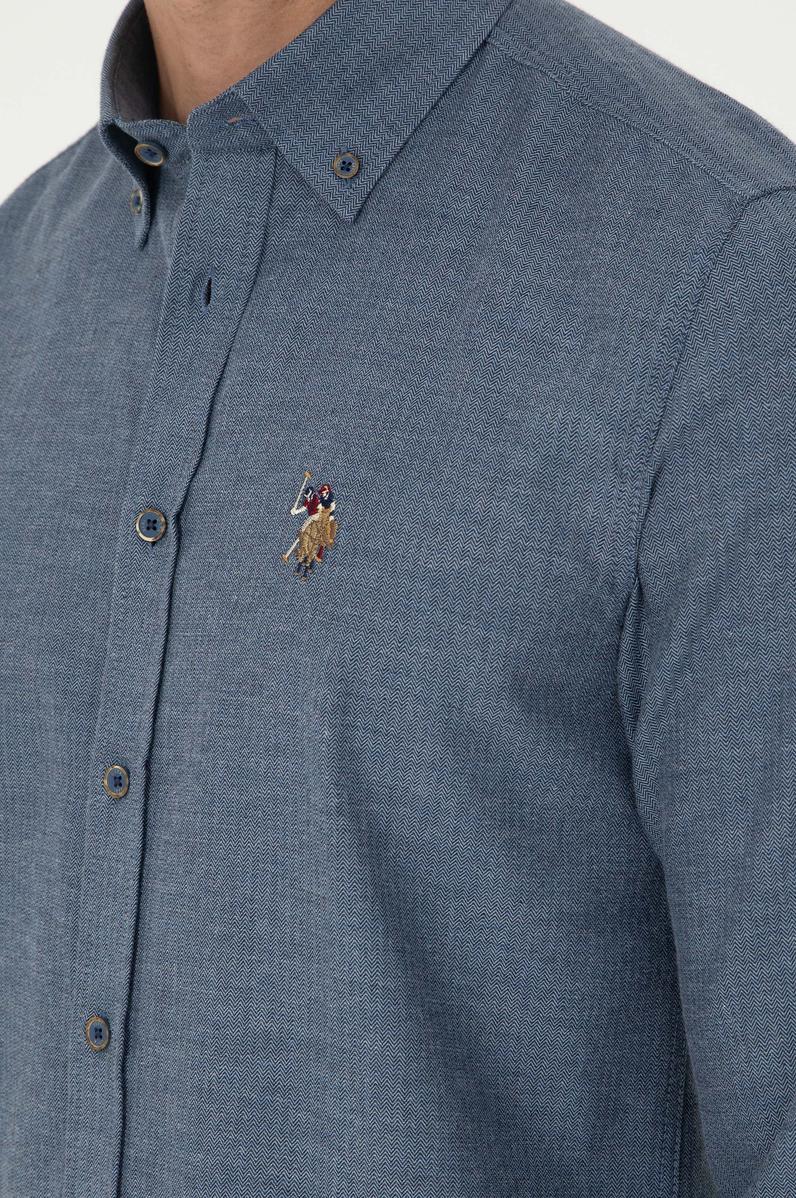 Erkek İndigo Uzun Kollu Basic Gömlek