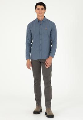 Erkek İndigo Uzun Kollu Basic Gömlek - 50293980064