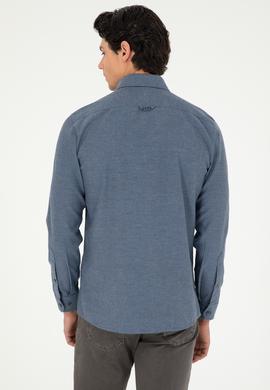 Erkek İndigo Uzun Kollu Basic Gömlek - 50293980064