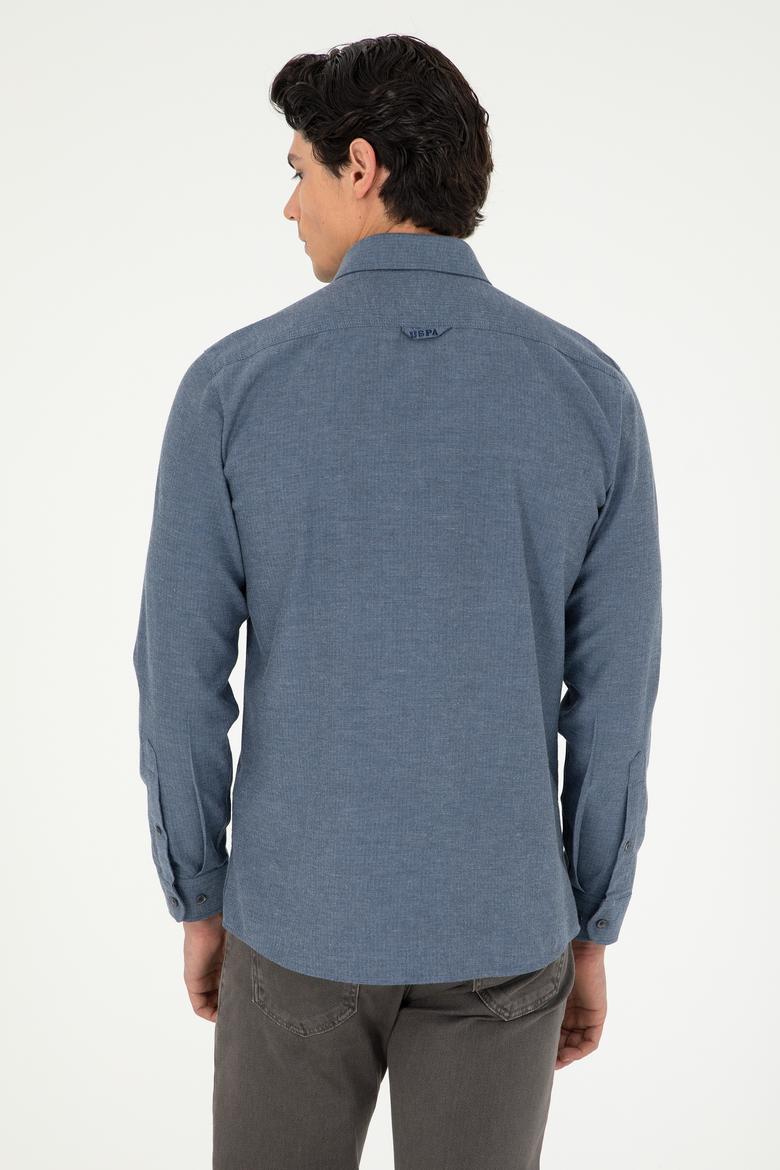 Erkek İndigo Uzun Kollu Basic Gömlek - 50293980064