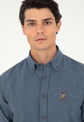 Erkek İndigo Uzun Kollu Basic Gömlek - 50293980064