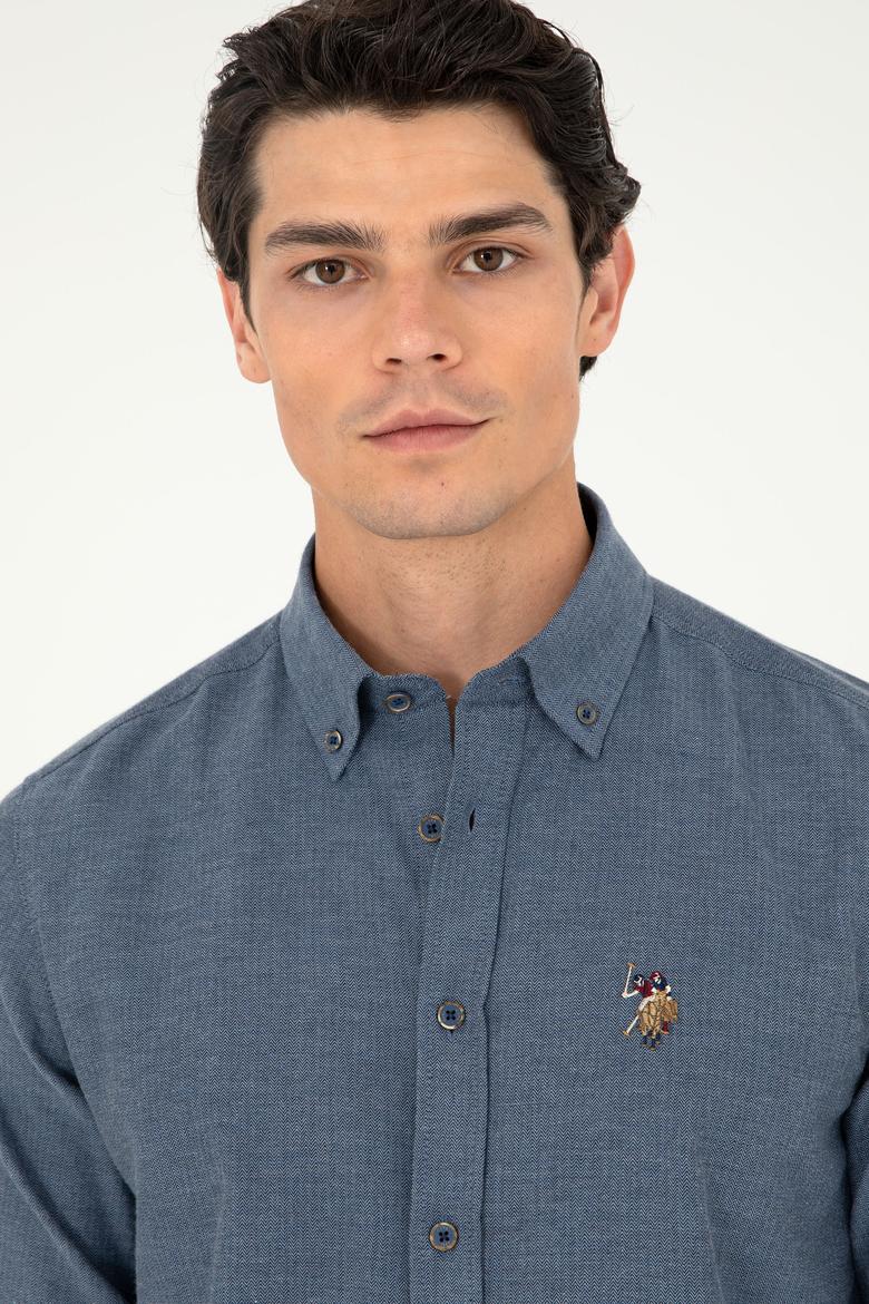 Erkek İndigo Uzun Kollu Basic Gömlek - 50293980064