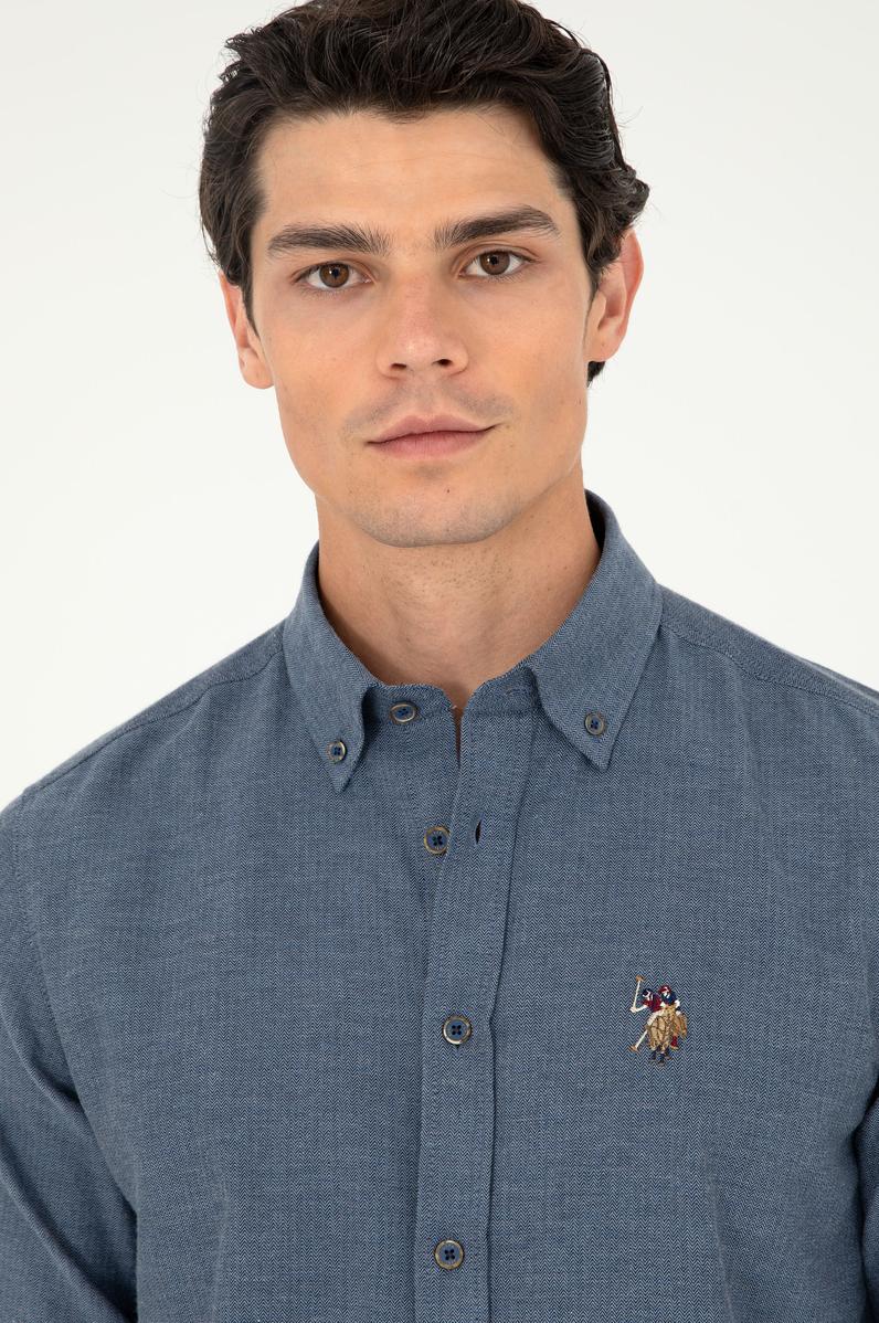 Erkek İndigo Uzun Kollu Basic Gömlek