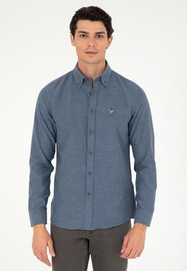 Erkek İndigo Uzun Kollu Basic Gömlek - 50293980064