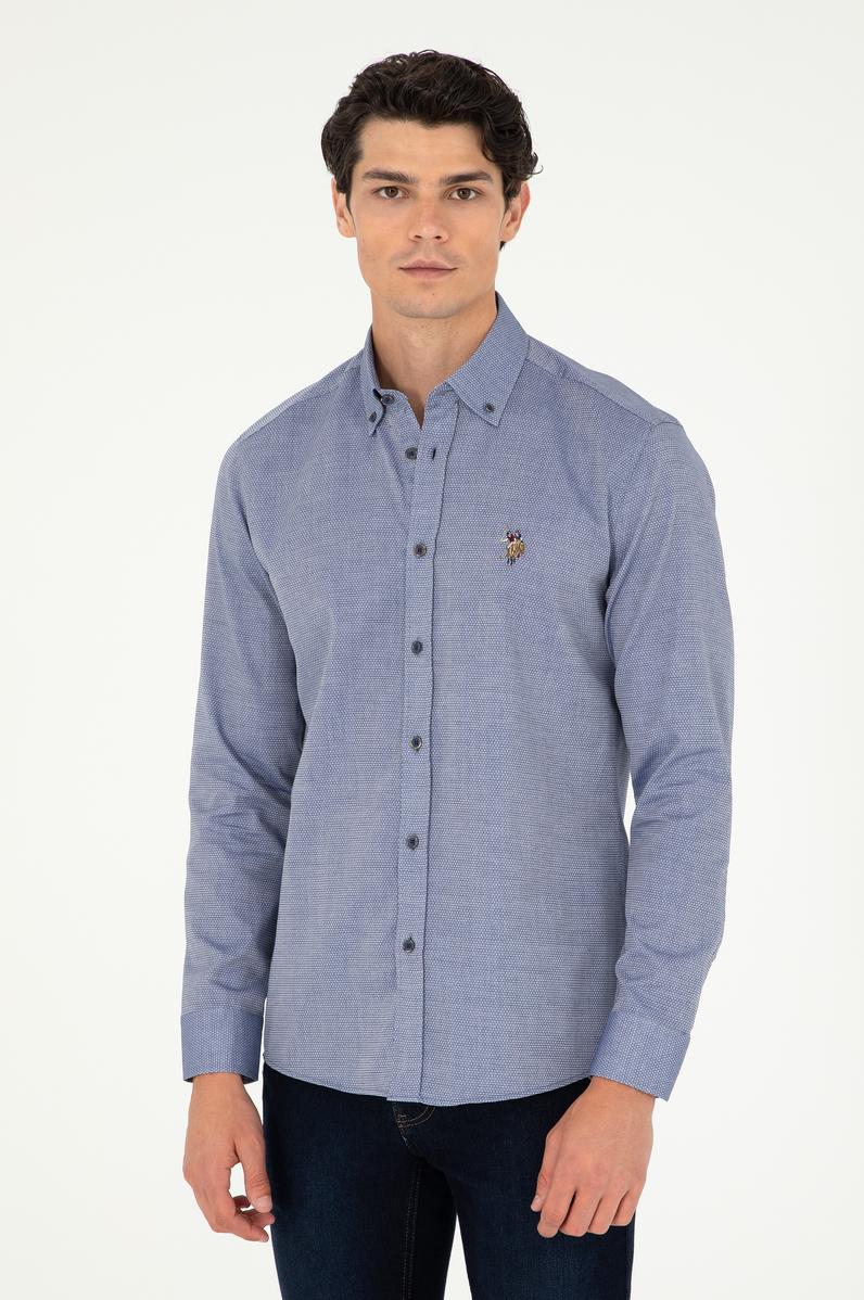 Erkek Lacivert Uzun Kollu Basic Gömlek