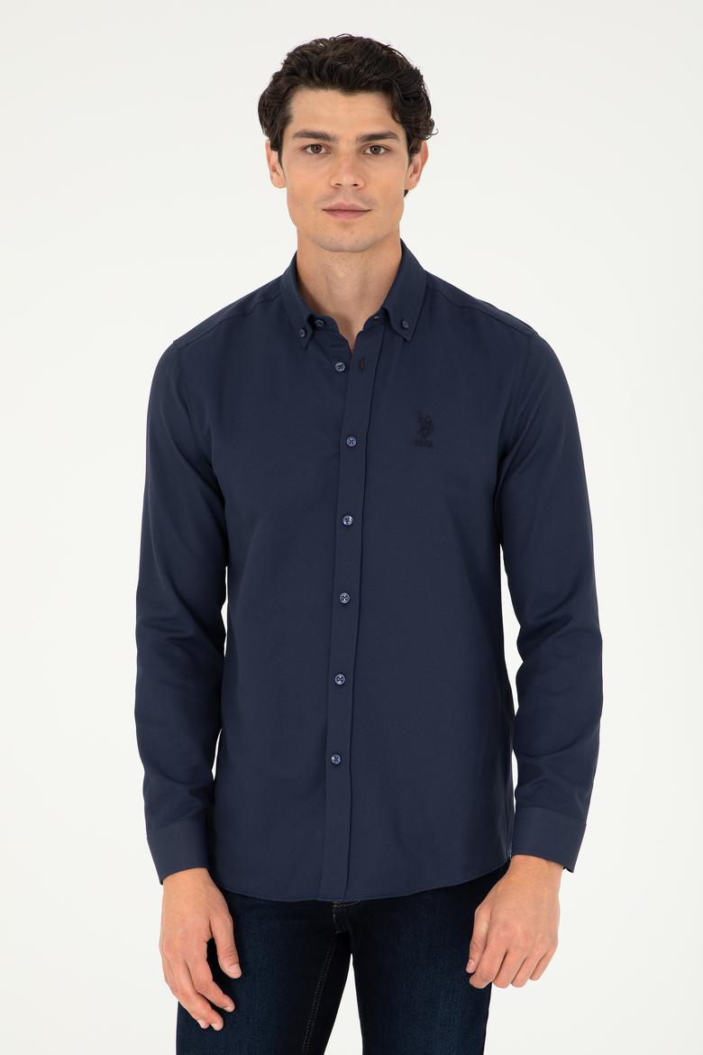 Erkek Lacivert Uzun Kollu Basic Gömlek
