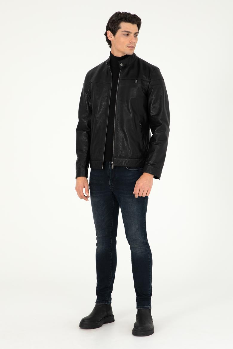 Erkek Siyah Deri Ceket - 50297187004