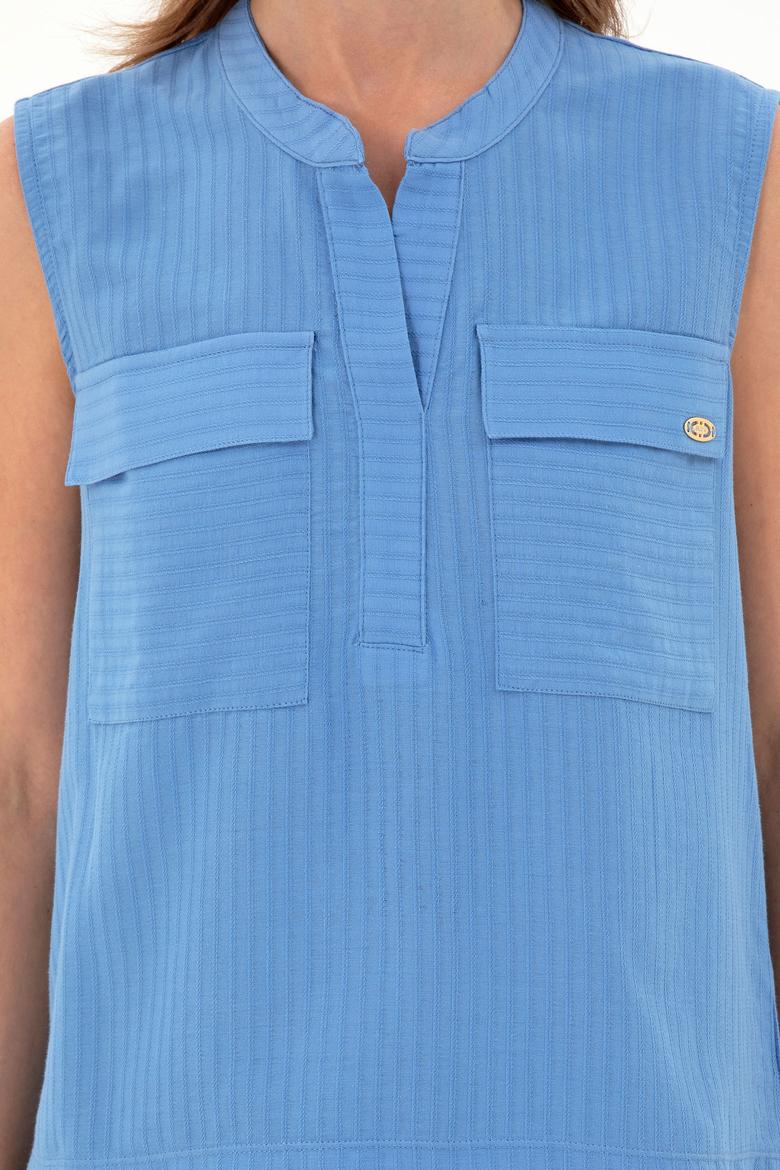 Kadın Koyu Mavi Kolsuz Hakim Yaka Tişört - 50283361013