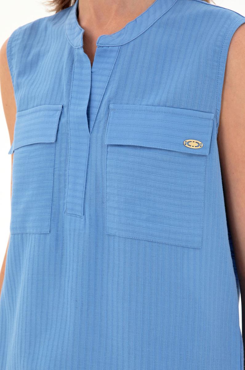 Kadın Koyu Mavi Kolsuz Hakim Yaka Tişört