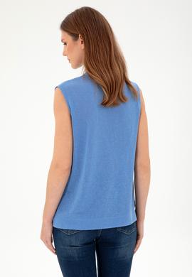 Kadın Koyu Mavi Kolsuz Hakim Yaka Tişört - 50283361013