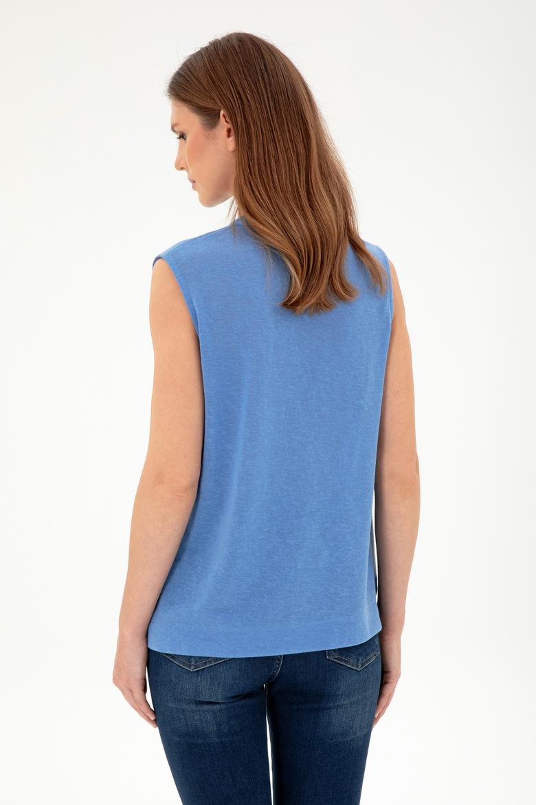 Kadın Koyu Mavi Kolsuz Hakim Yaka Tişört - 50283361013