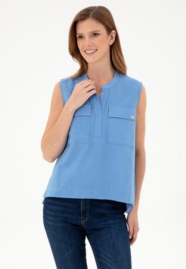 Kadın Koyu Mavi Kolsuz Hakim Yaka Tişört - 50283361013