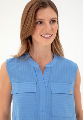 Kadın Koyu Mavi Kolsuz Hakim Yaka Tişört - 50283361013