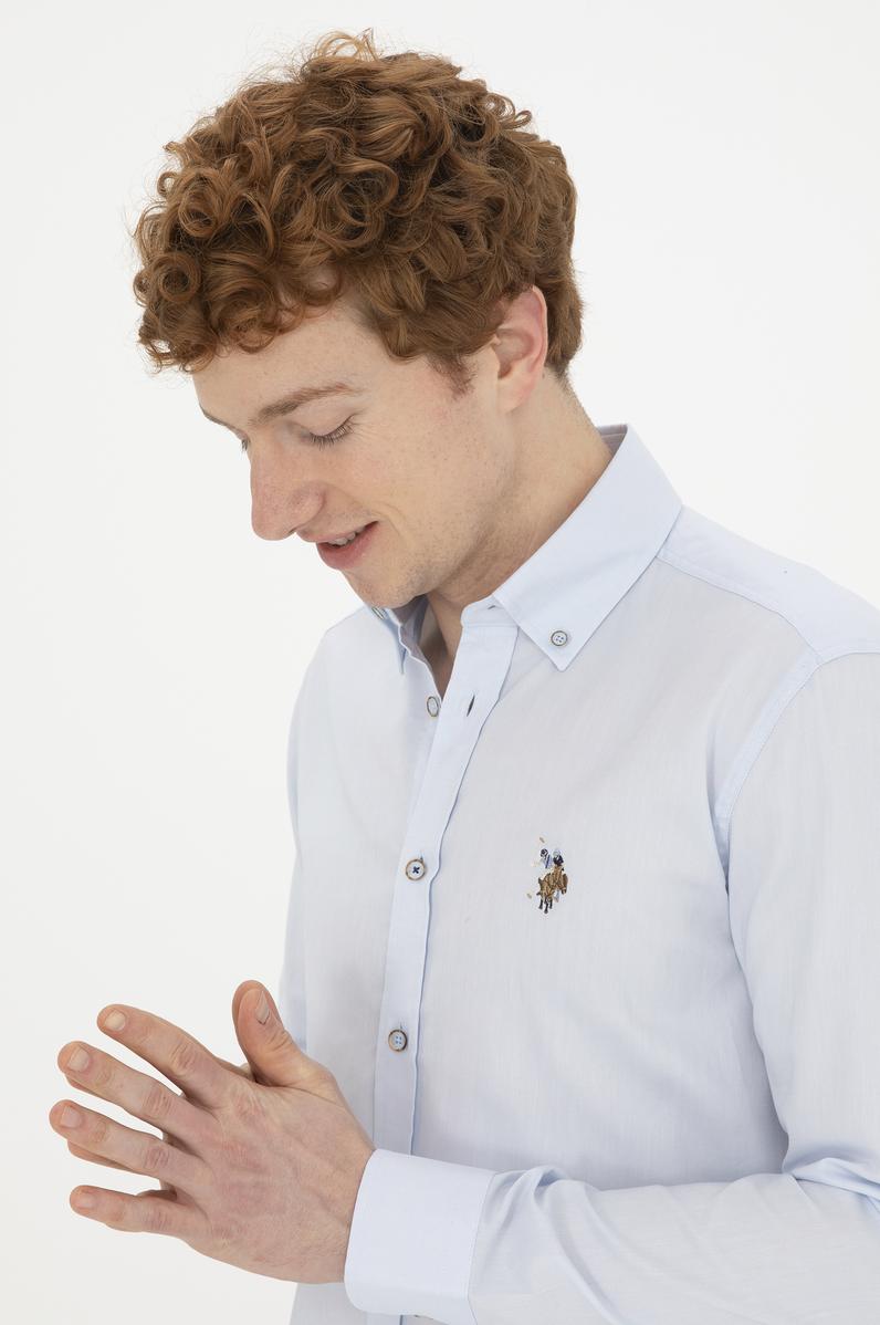 Erkek Açık Mavi Uzun Kollu Basic Gömlek