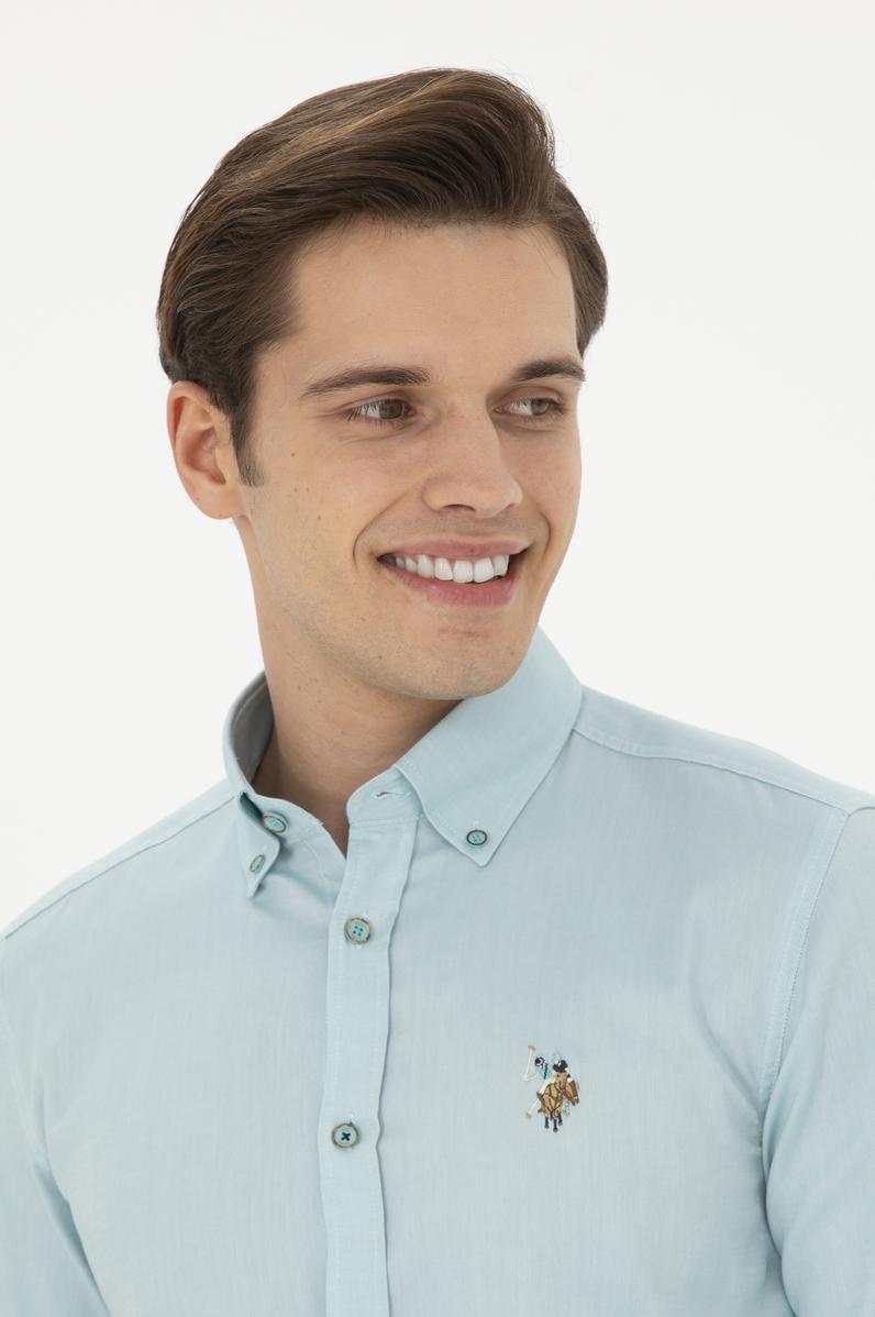 Erkek Mint Uzun Kollu Basic Gömlek