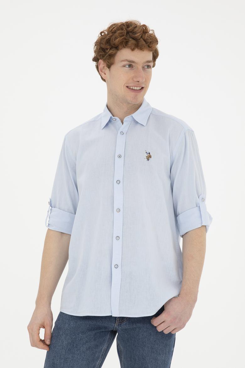 Erkek Açık Mavi Uzun Kollu Basic Gömlek