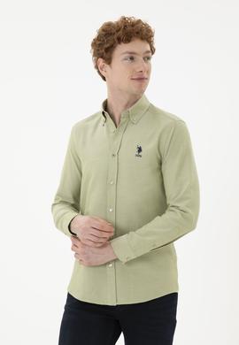 Erkek Açık Haki Uzun Kollu Basic Gömlek - 50287805108