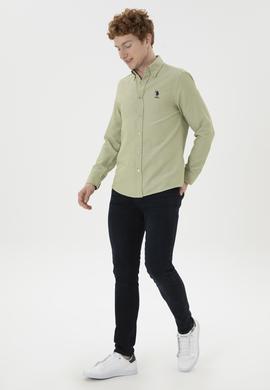 Erkek Açık Haki Uzun Kollu Basic Gömlek - 50287805108