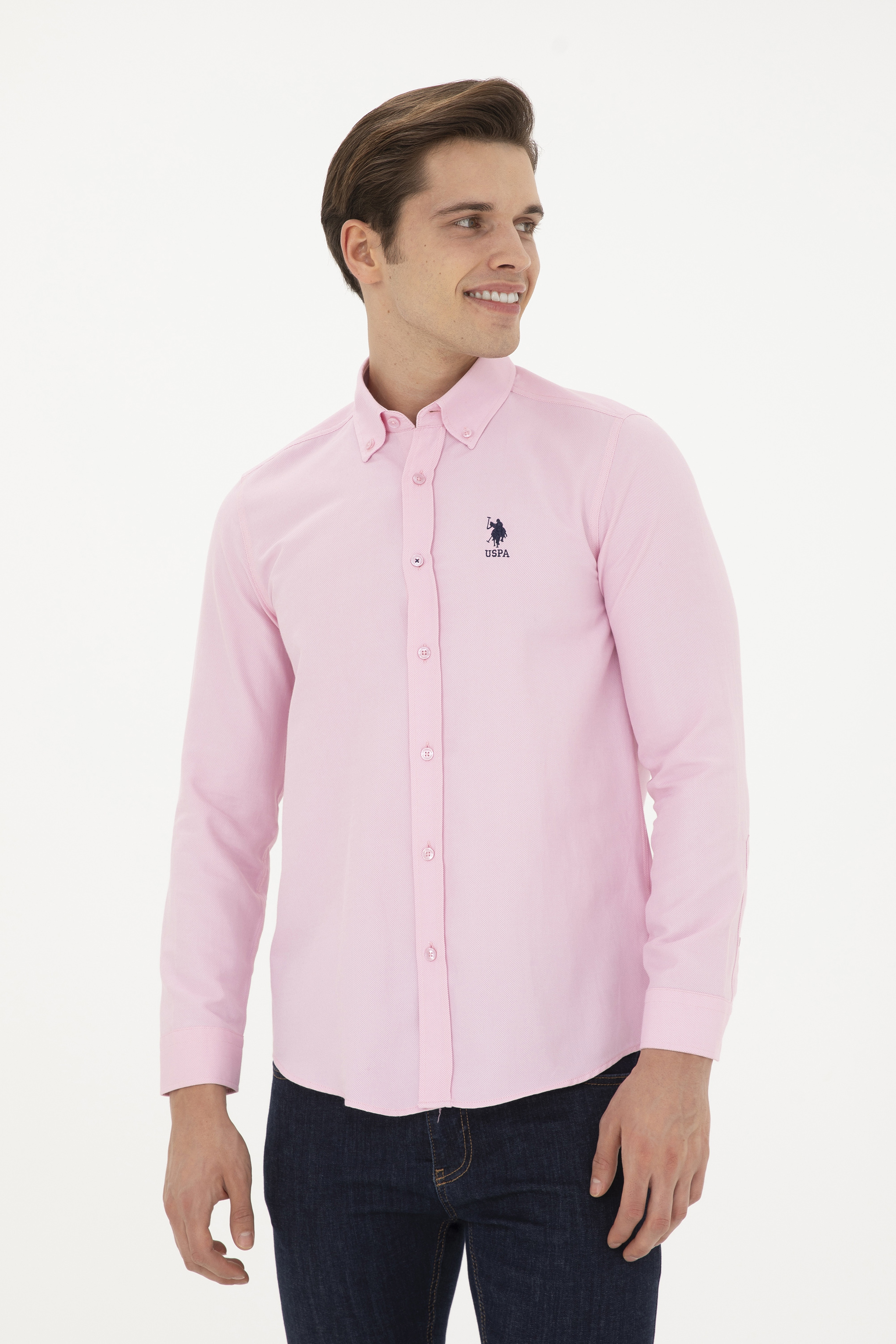 Erkek Pembe Uzun Kollu Basic Gömlek