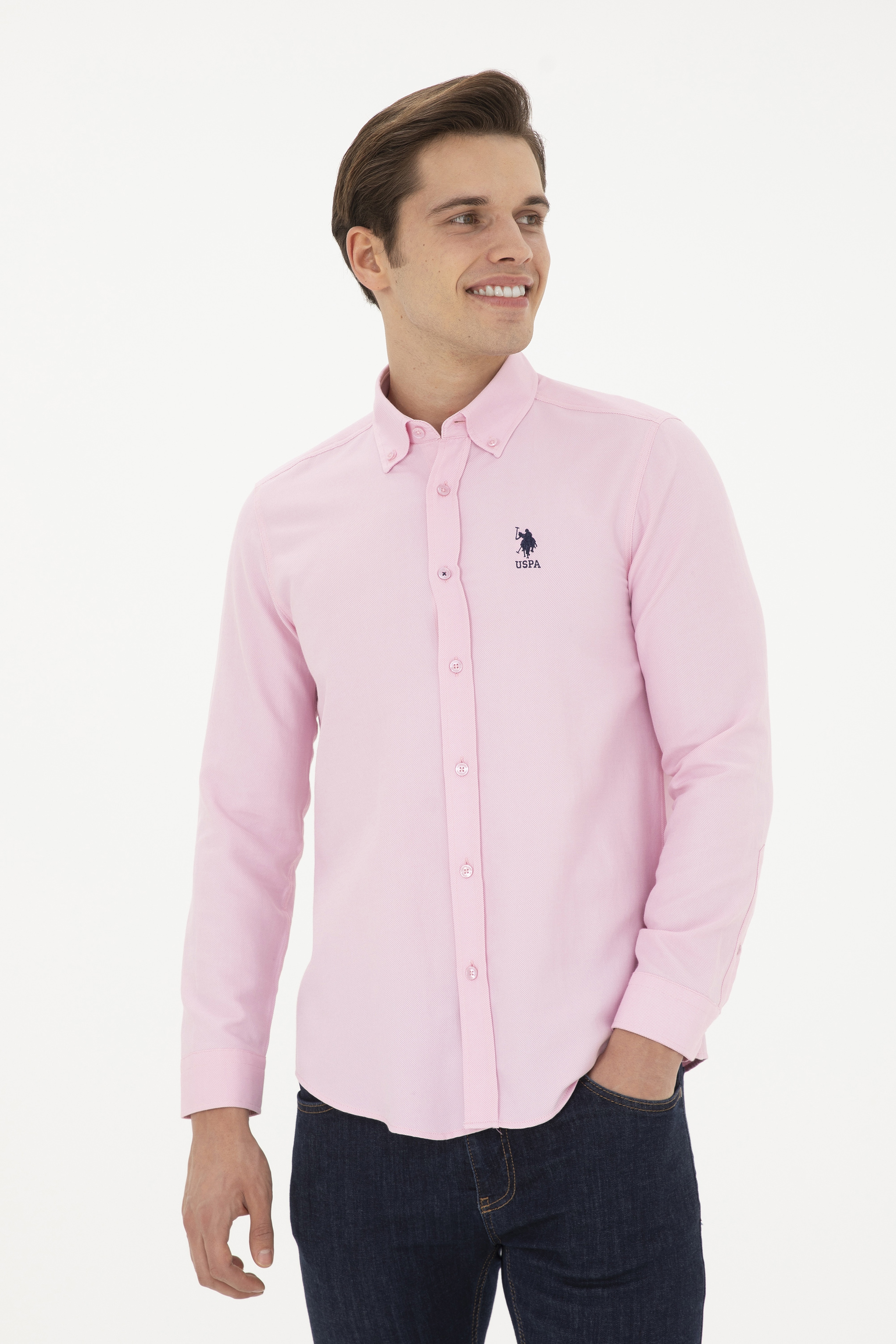 Erkek Pembe Uzun Kollu Basic Gömlek - Image 1