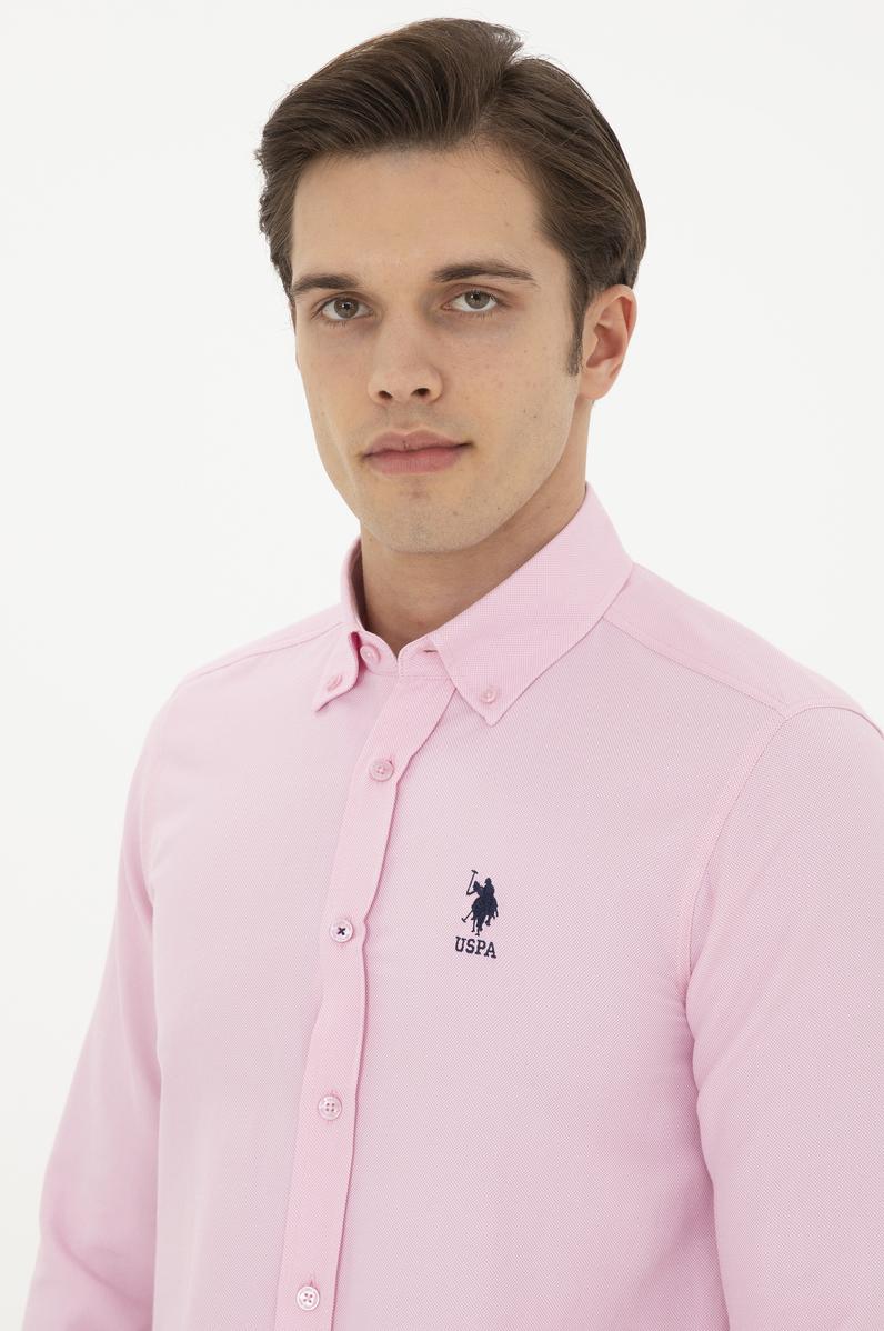 Erkek Pembe Uzun Kollu Basic Gömlek