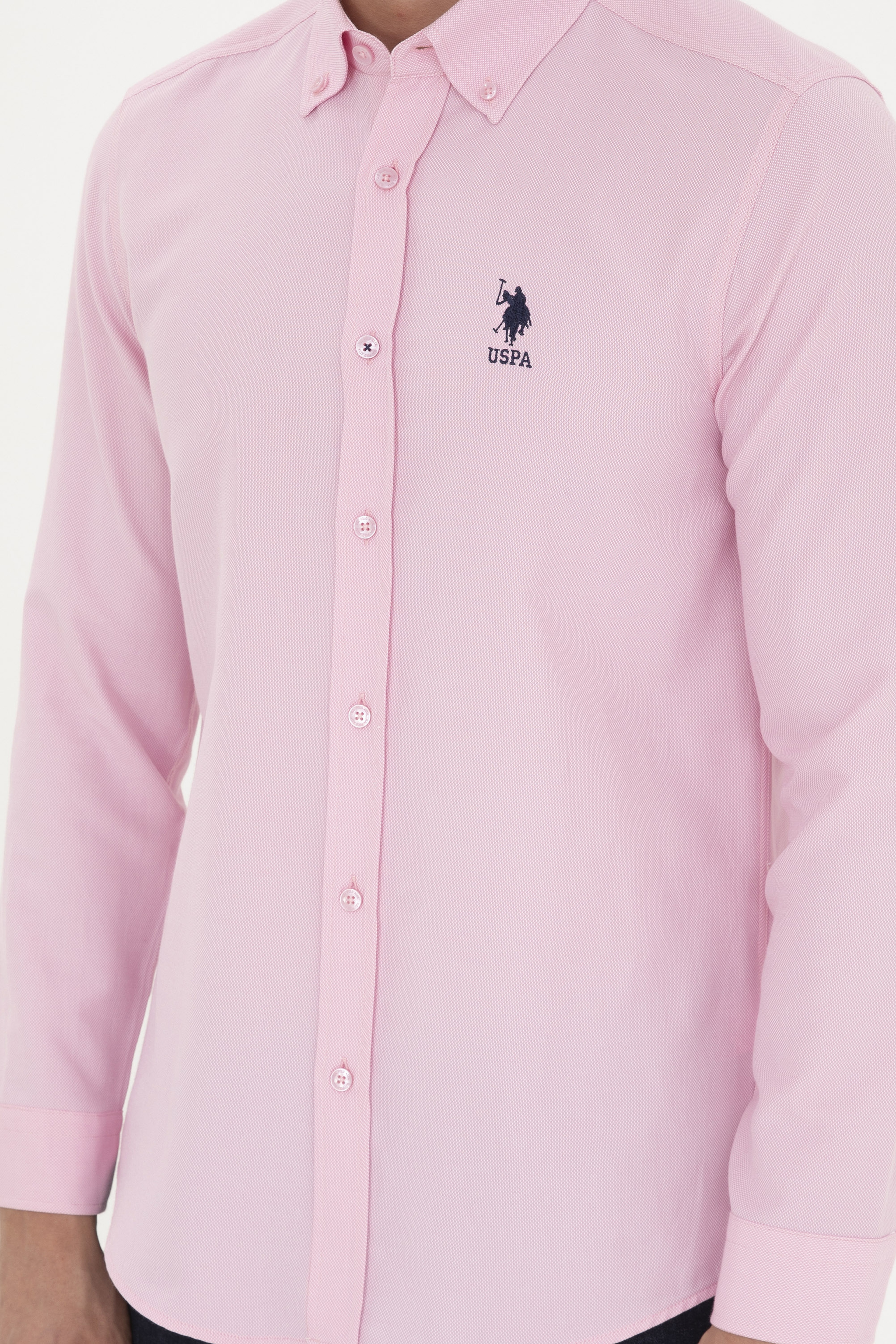 Erkek Pembe Uzun Kollu Basic Gömlek