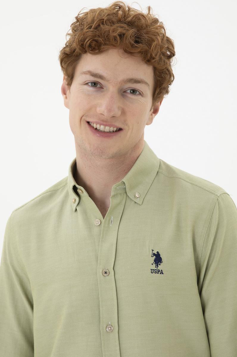 Erkek Açık Haki Uzun Kollu Basic Gömlek