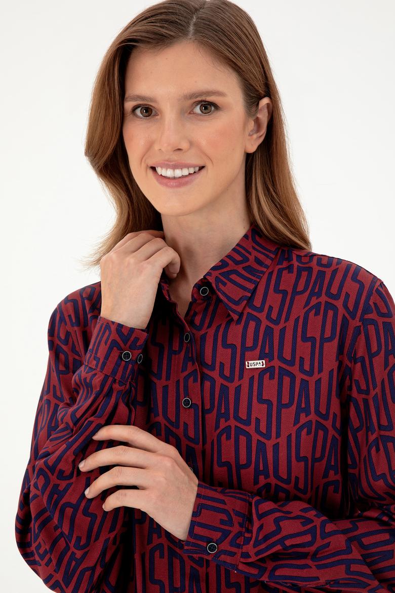 Kadın Bordo Uzun Kollu Gömlek - 50292297003