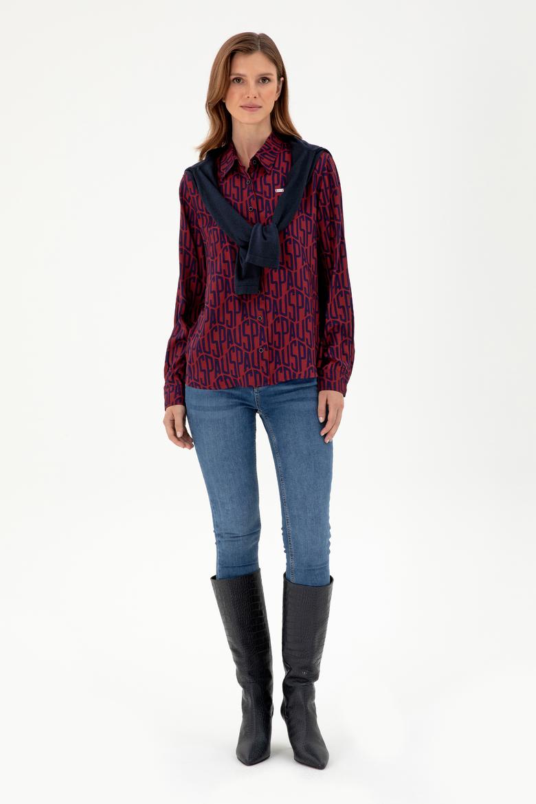 Kadın Bordo Uzun Kollu Gömlek - 50292297003