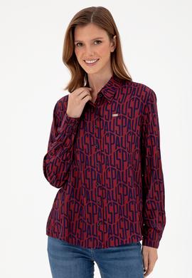 Kadın Bordo Uzun Kollu Gömlek - 50292297003