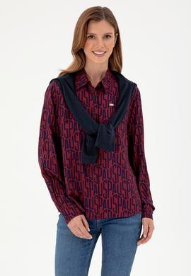Kadın Bordo Uzun Kollu Gömlek - 50292297003