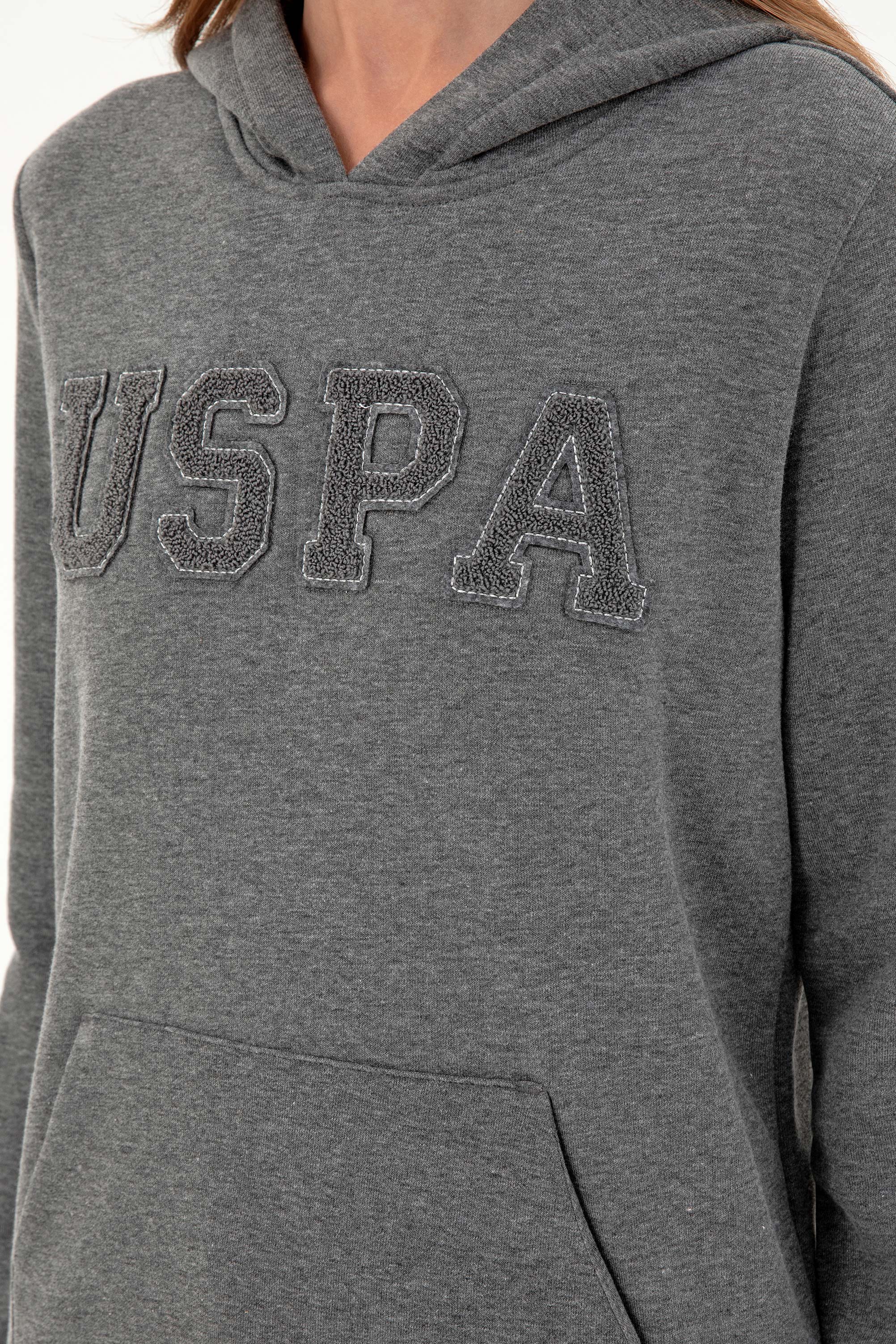 Kadın Antrasit Melanj Basic Kapüşonlu Sweatshirt - Image 7