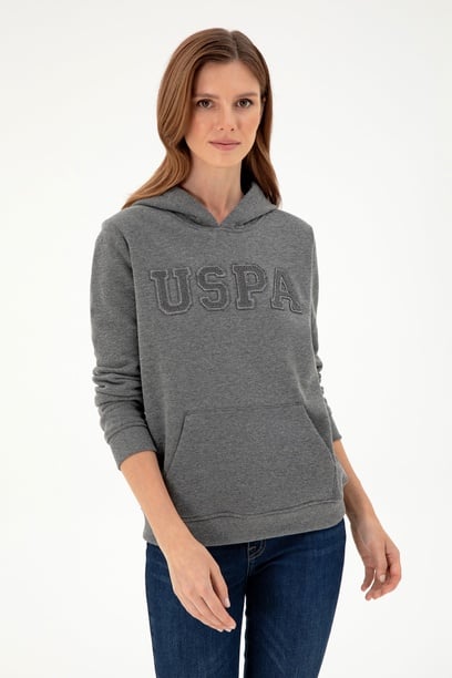Kadın Antrasit Melanj Basic Kapüşonlu Sweatshirt