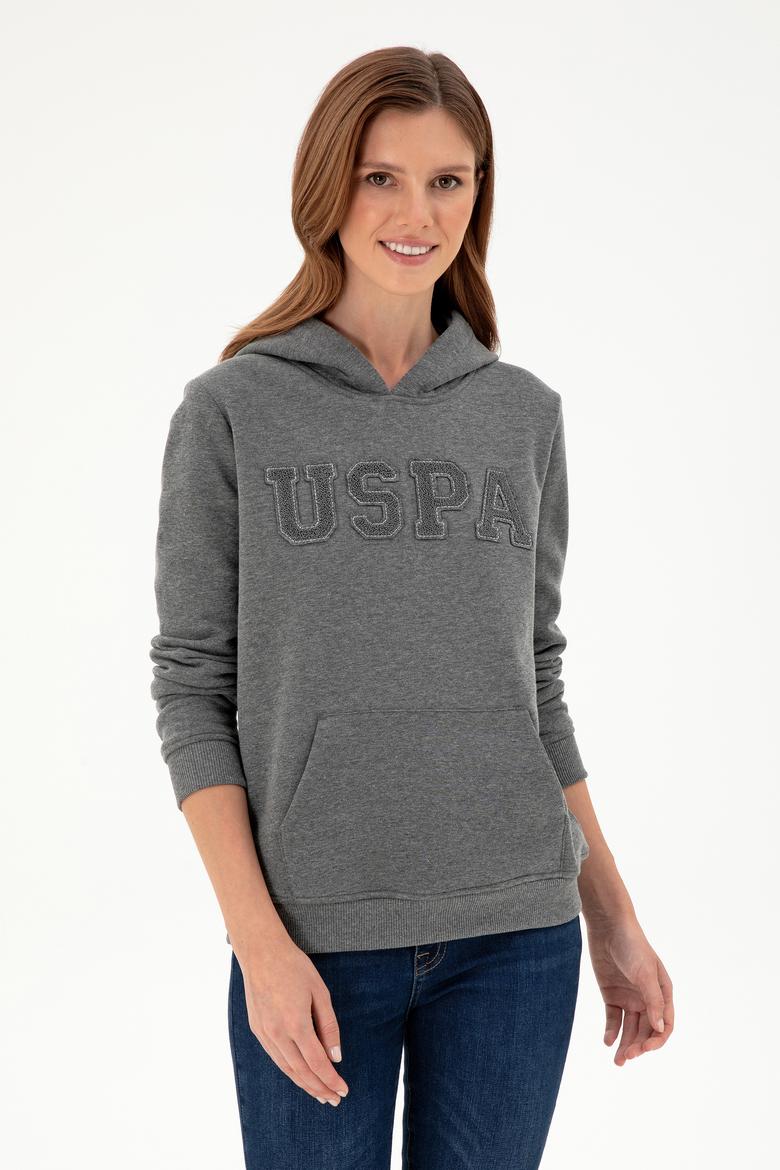 Kadın Antrasit Melanj Basic Kapüşonlu Sweatshirt