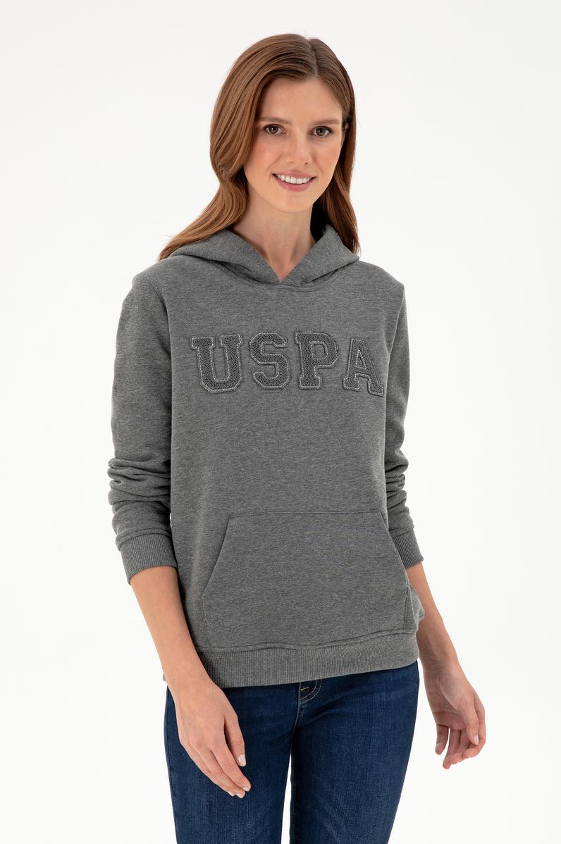 Kadın Antrasit Melanj Basic Kapüşonlu Sweatshirt