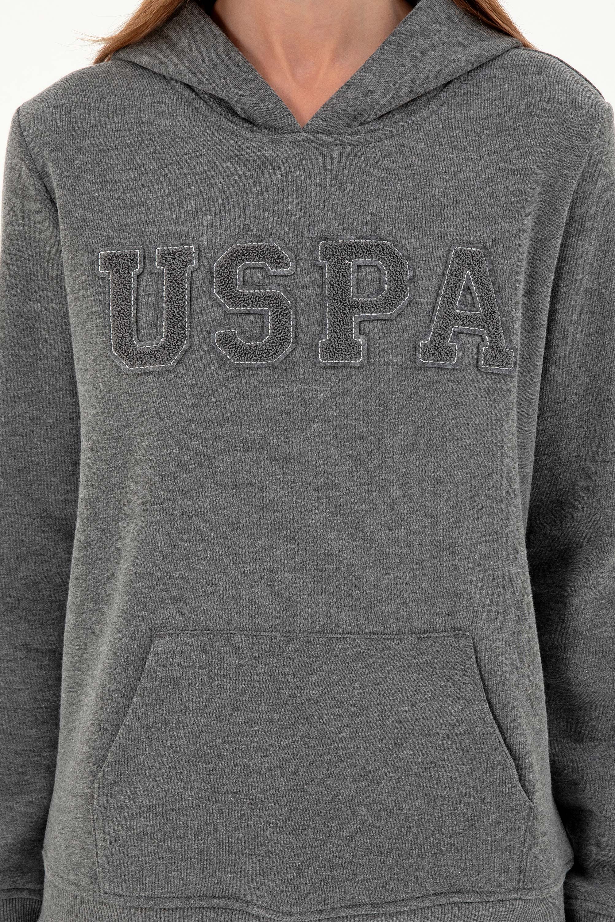 Kadın Antrasit Melanj Basic Kapüşonlu Sweatshirt - Image 6