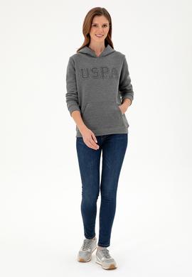 Kadın Antrasit Melanj Basic Kapüşonlu Sweatshirt - 50296931056